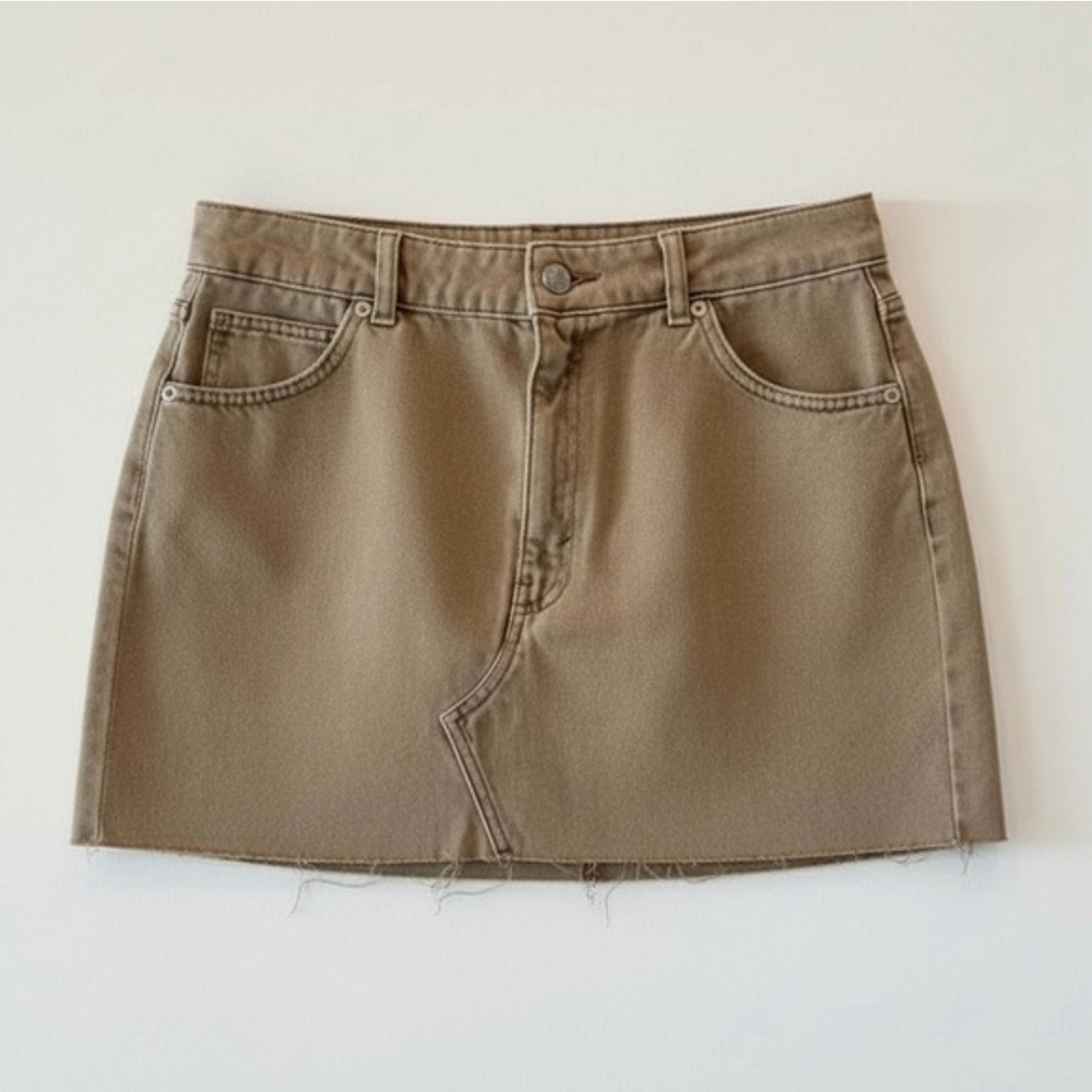 Topshop Khaki Denim Mini Skirt